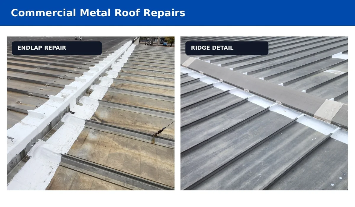 Commercial metal roof endlap and ridge repair details
