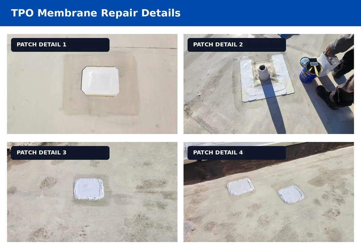 Four examples of completed TPO membrane patches